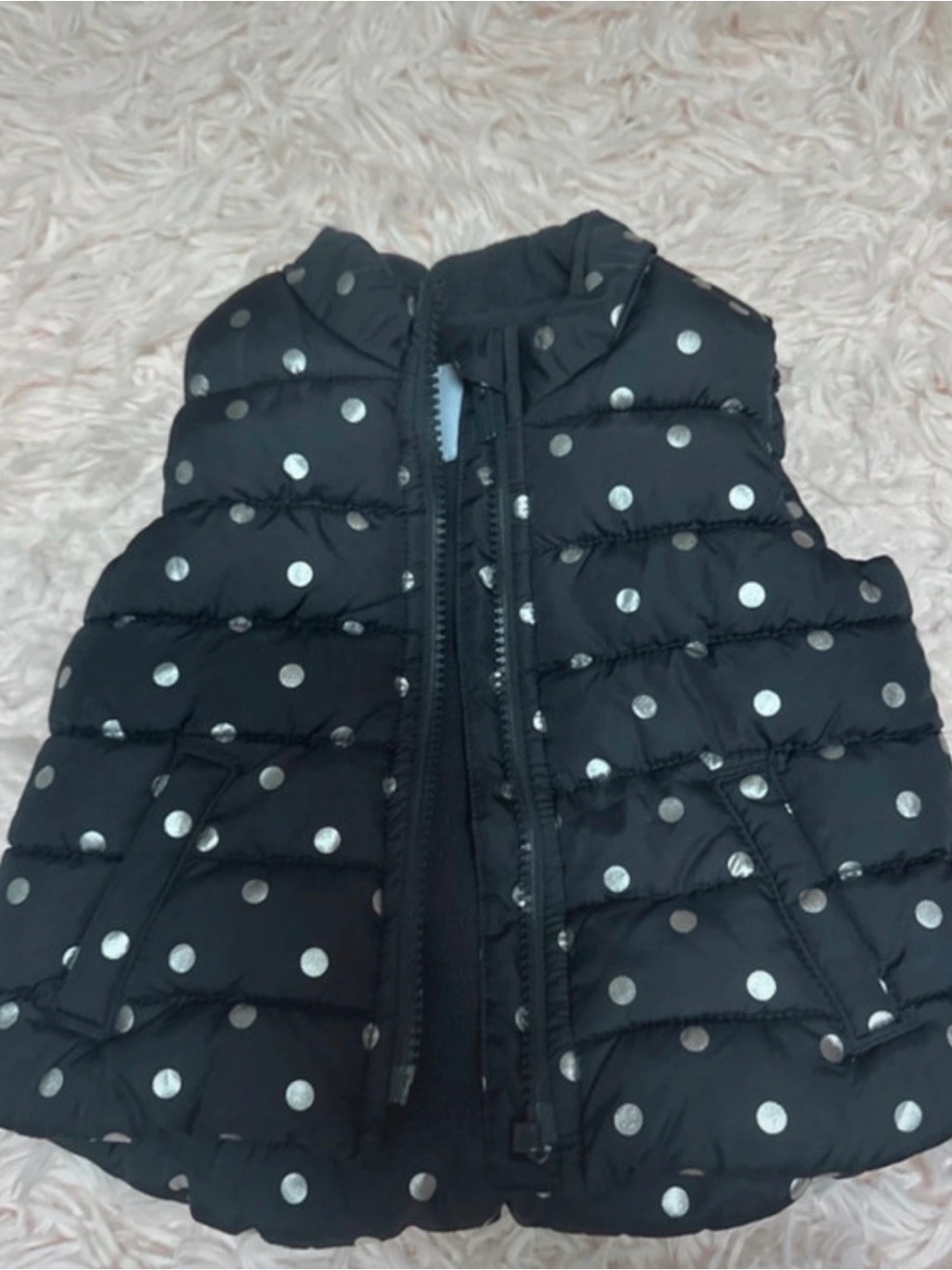 Old Navy Black Puffer Vest with Silver Polka Dots